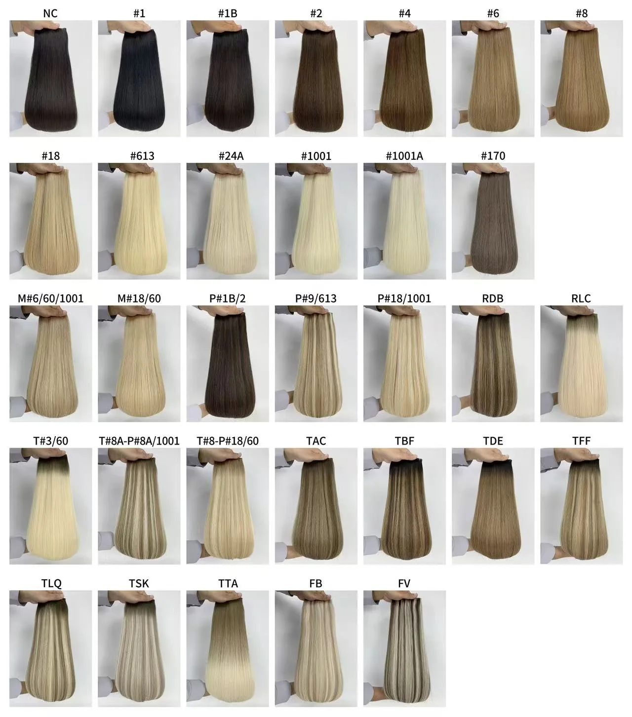Dark, light and blended hair colour samples for custom development